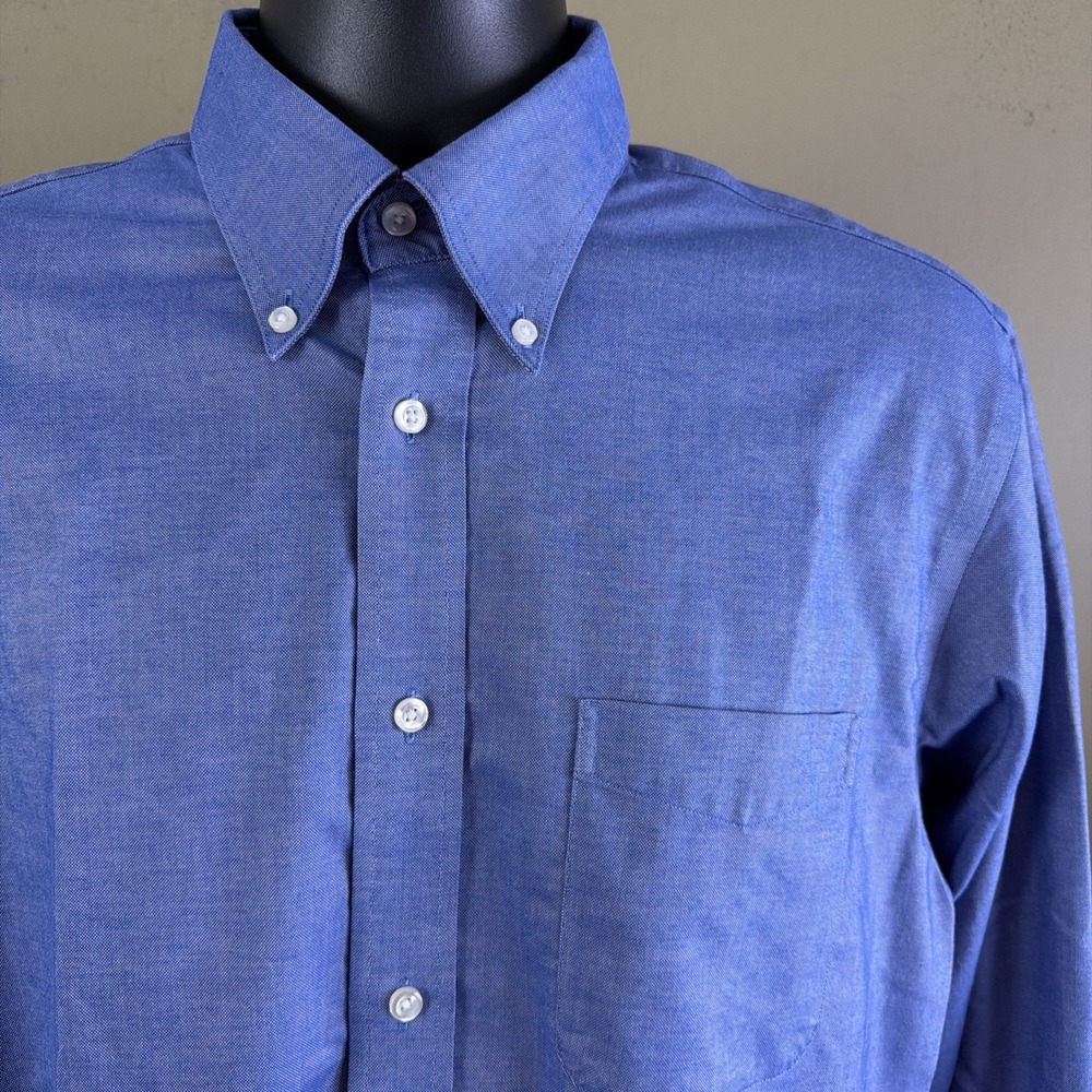 Lands End Mens Shirt 15.5/35 Blue No Iron Original Oxford LS Button Down NEW